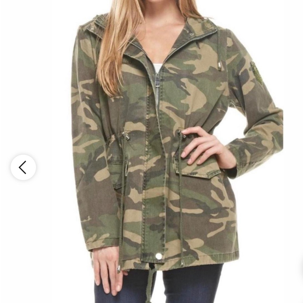 Boutique Coalition LA Camo Utility Hooded Army Jacket, Green Size Small